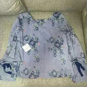 Laundry By Shelli Segal Striped Floral Blouse - Blue and Pink